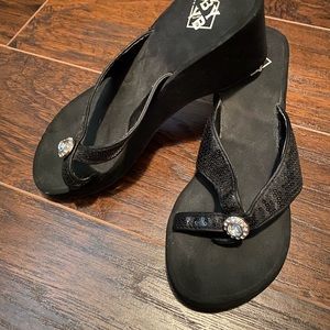 Black wedge sandals